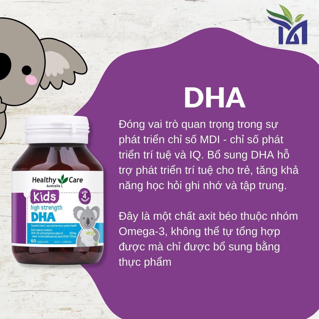 Viên Uống DHA Healthy Care High Strength 60 viên Hỗ Trợ Phát Triển Trí Não Cho Bé