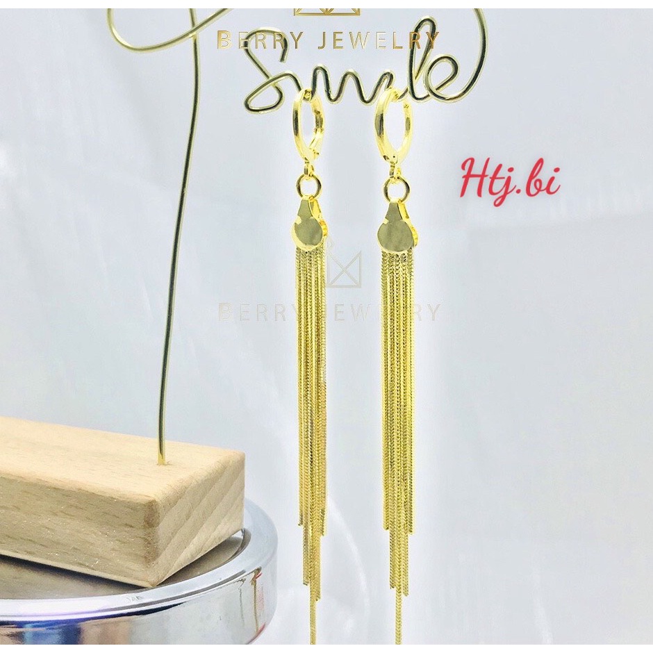 Bông tai nữ mạ vàng dáng dài 5 tua nữ tính nhẹ nhàng htj