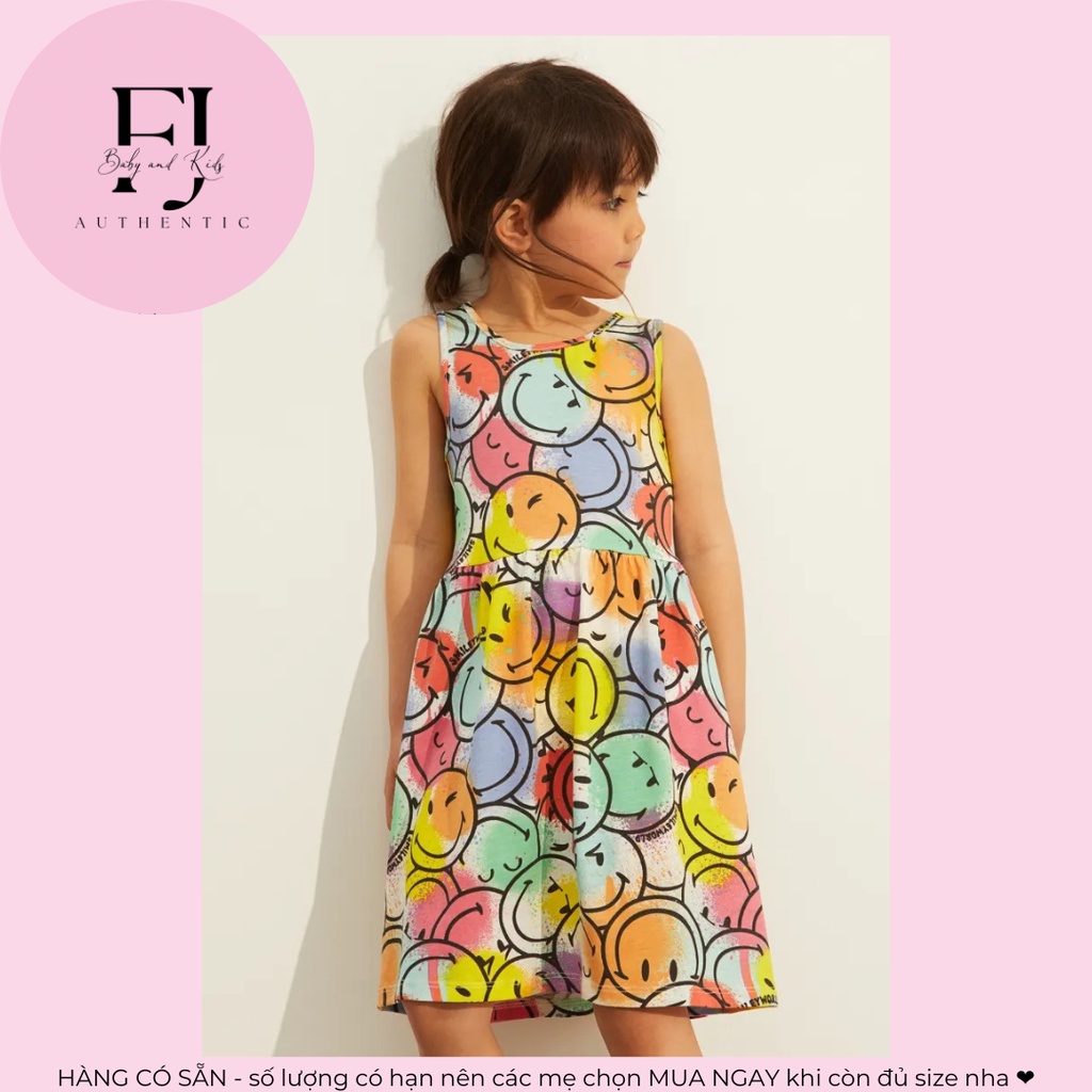 Váy trẻ em chính hãng HM, váy bé gái váy sát nách mặt cười, hàng hiệu cho bé