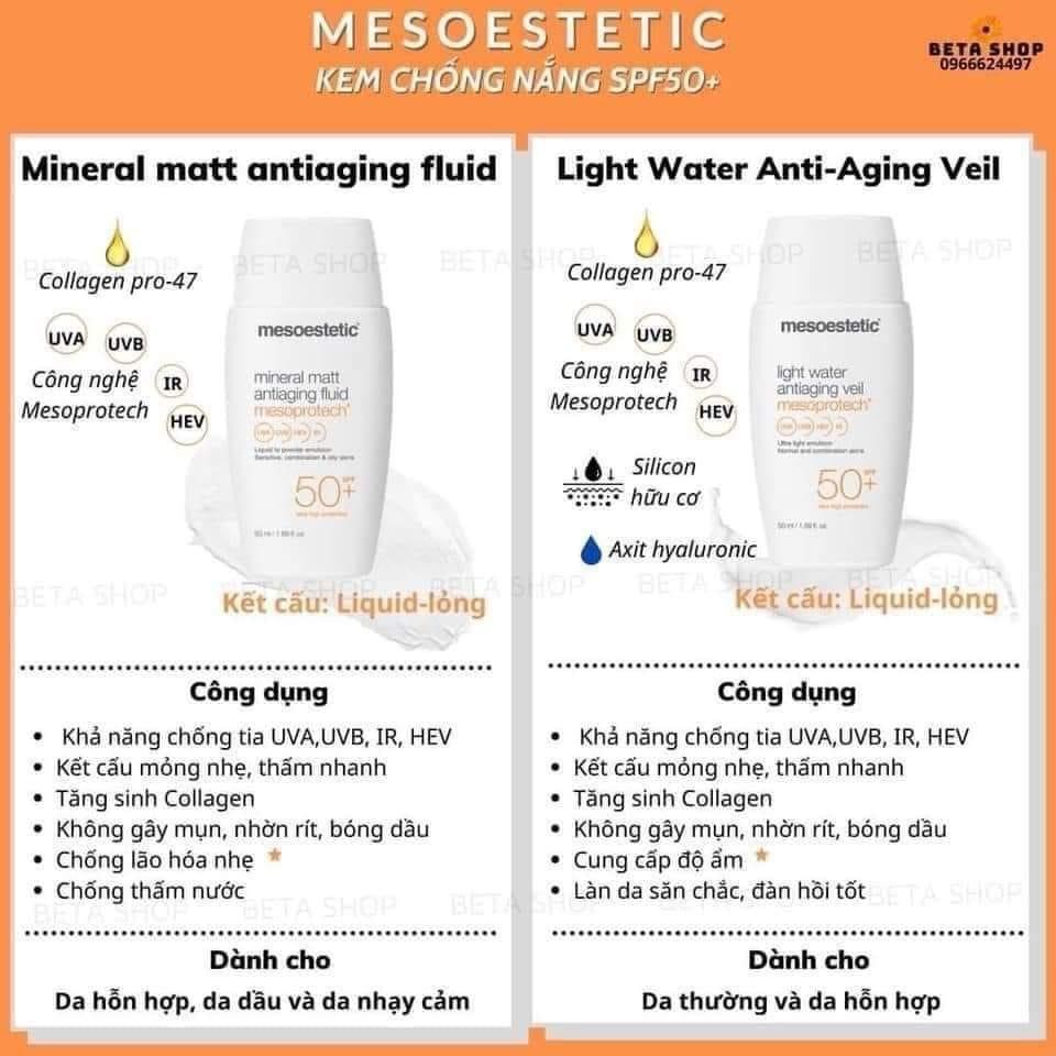 Kem chống nắng Mesoestetic Mesoprotech Light Water Antiaging Veil SPF50+
