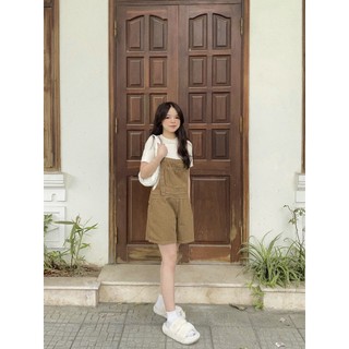 Yếm quần short jeans nâu