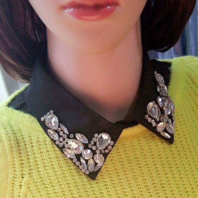 Cổ áo sơ mi giả đính đá hình giọt nước phong cách thời trang cho nữ