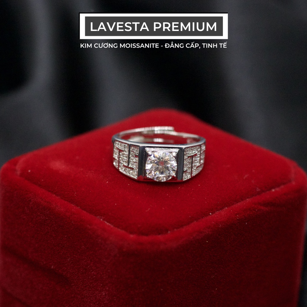 Nhẫn kim cương Moissanite nam 6,5 ly kiểm định GRA KC48 LAVESTA mẫu full đá lịch lãm thời thượng