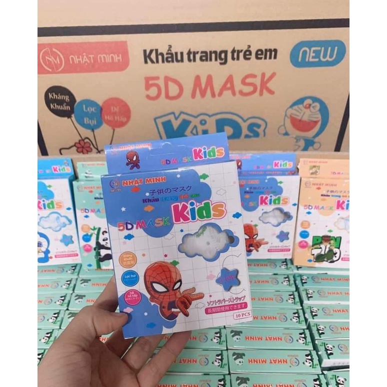Hộp 10 cái Khẩu trang y tế cho bé Nhật Minh - khẩu trang y tế 5D Mask Kid cho bé 1 đến 5 Tuổi, họa tiết ngẫu nhiên