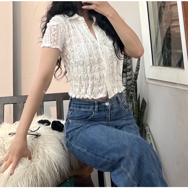 ORDER  ÁO SƠ MI REN CHUN CROPTOP
