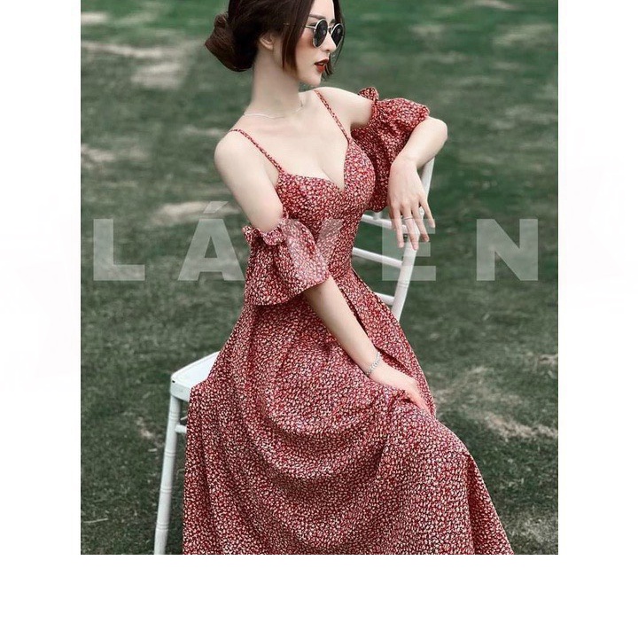 ĐẦM HOA NHÍ HAI DÂY TRỄ VAI , ĐẦM MAXI HOA MẶC ĐI BIỂN , VÁY HOA VINTAGE DÁNG XÒE DÀI (2HAND)
