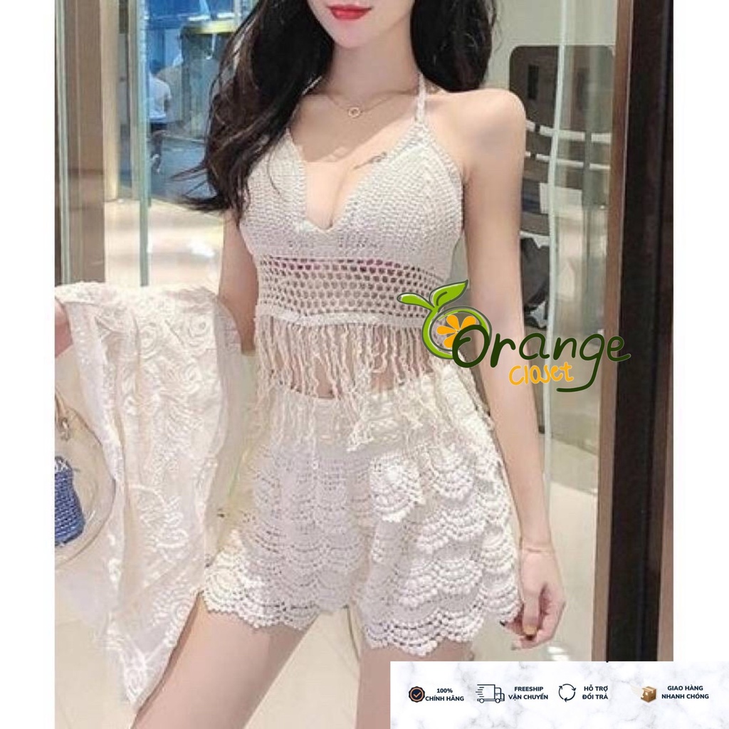 Bộ Bikini Kín Đáo 3 Món Đi Biển Len Ren Móc Quảng Châu Đồ Bơi | BigBuy360 - bigbuy360.vn
