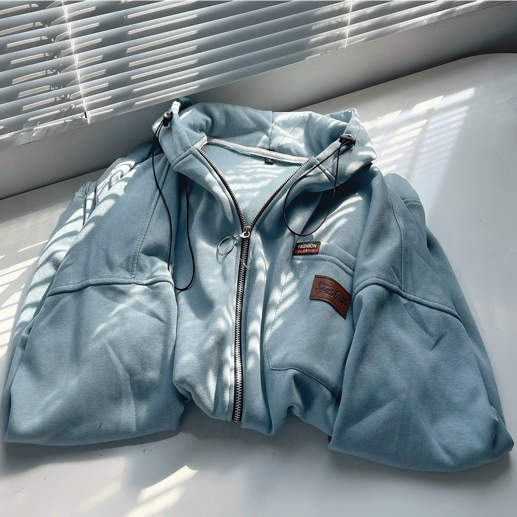 Áo Khoác Hoodie khoá kéo màu xanh ngọc chất liệu nỉ bông dầy dặn