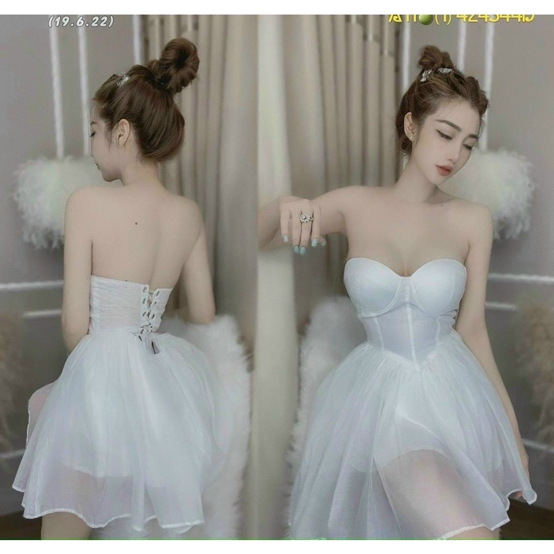 đầm cúp ống xoè tơ xốp