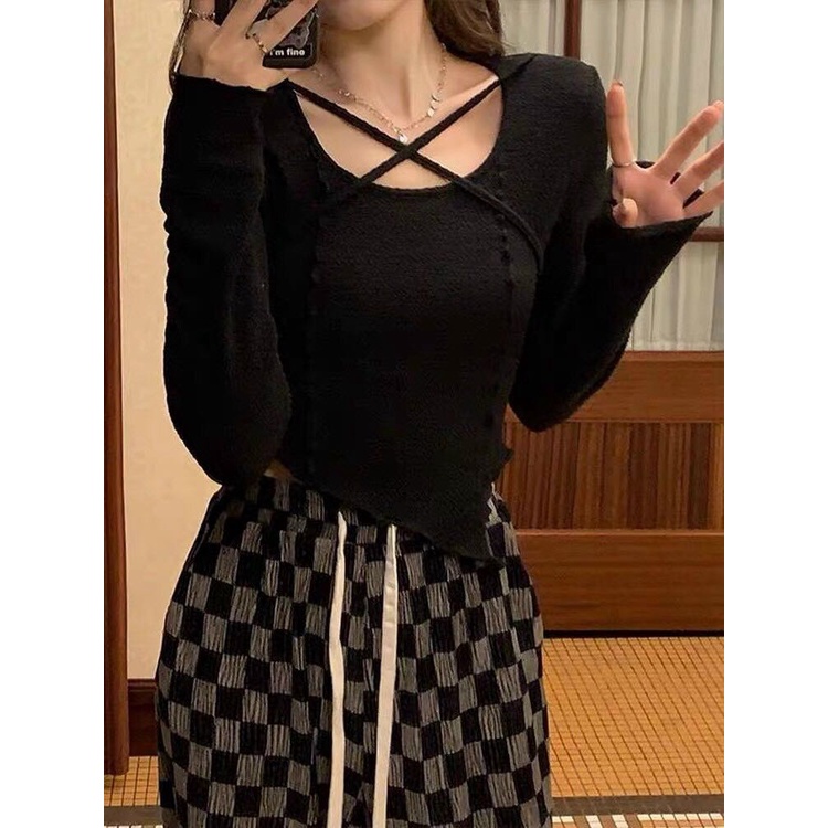 Áo Kiểu Vạt Nhọn Dây Chéo Tay Dài