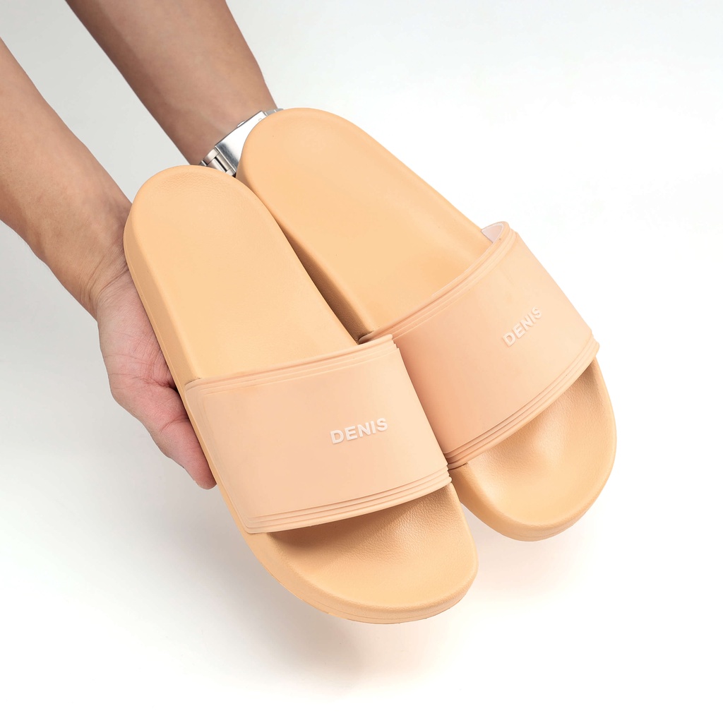 Dép quai ngang Denis Unisex Slipper DT04 đế PU quai PVC màu vàng kem nữ tính Ngoài trời