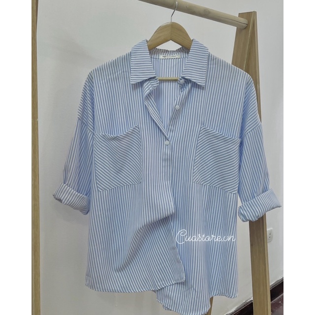Áo sơmi kẻ sọc dài tay dáng unisex chất cotton hàng chuẩn l1