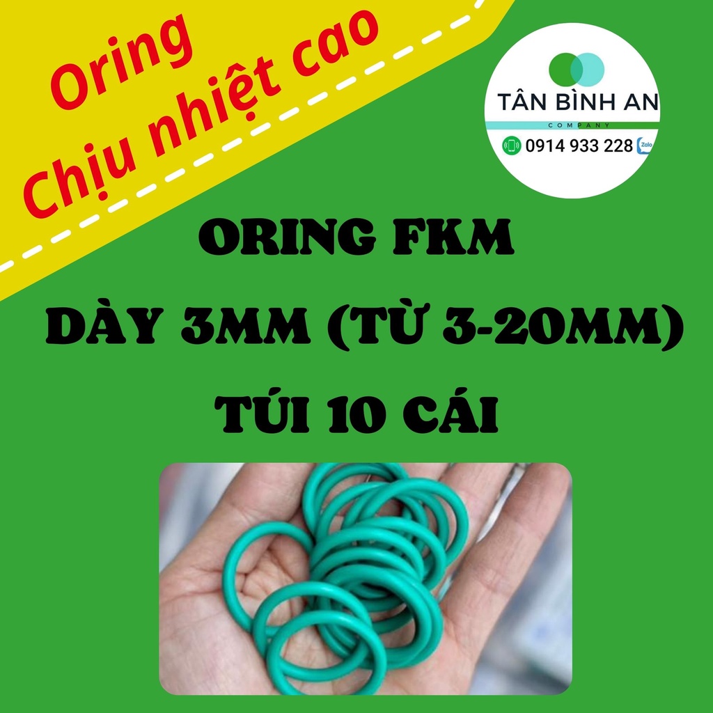 Gioăng FKM dày 3mm - Combo 10 cái - Sin, oring, ron cao su fkm,viton chịu nhiệt cao