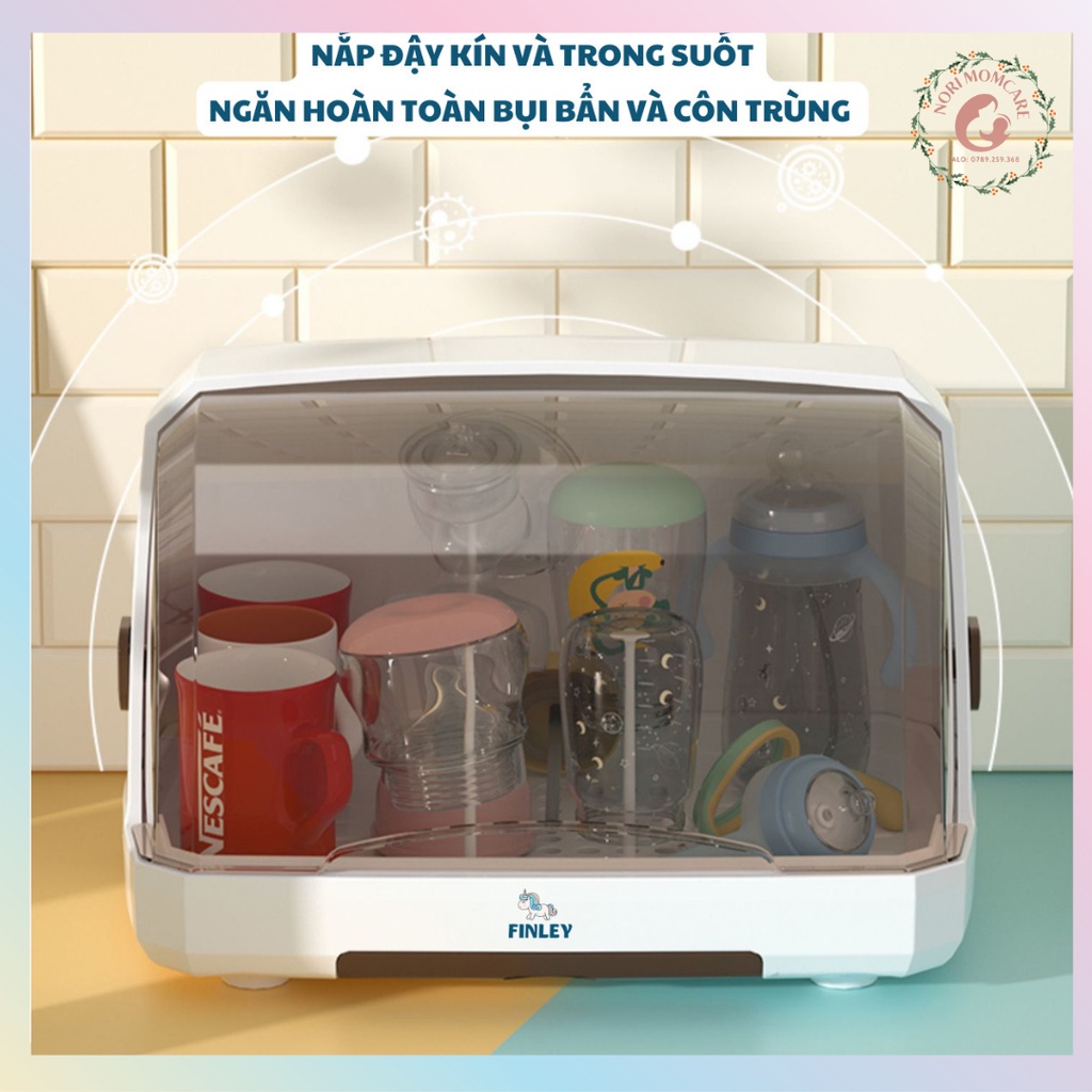 Giá / Khay úp bình sữa, chén dĩa, ly tách nhựa PP cao cấp có nắp đậy Finley