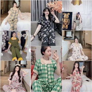 Đồ ngủ nữ tay ngắn quần dài chất lụa mango loại 1 mịn mát hàng đẹp có bigsize - Pijama nữ chất lụa