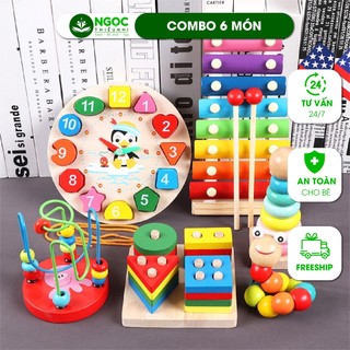 Combo 6 món đồ chơi gỗ phát triển trí tuệ cho bé