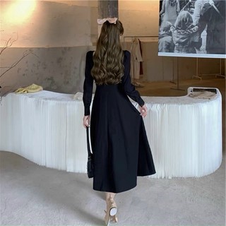 Đầm cổ vuông basic tay dài 2 màu (kèm hình thật)