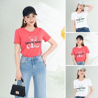 Áo thun nữ in hình Smiley Bear chất liệu Cotton Compact form vừa LOZA - PT502057