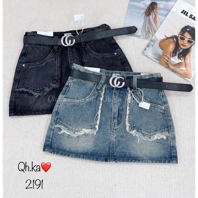 Chân Váy Jeans Chữ A Pha Viền Túi Tua Rua Siêu Xinh Ảnh Thật Cận Chất Hàng QC Loại 1 Có Lót - Hàng Có Sẵn