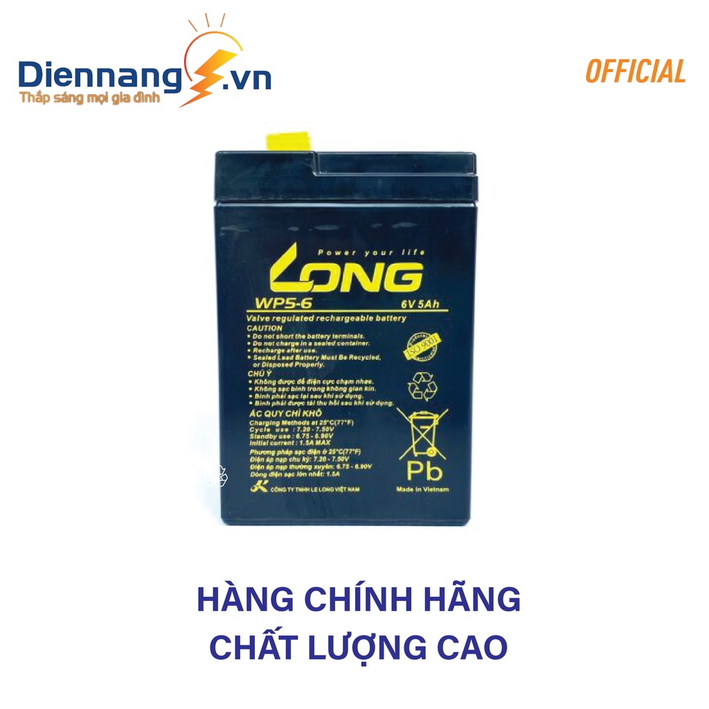 Ắc Quy Long WP5-6 (6V-5Ah) Ắc quy đèn sạc, quạt sạc, đèn pccc, đèn khẩn cấp, xe điện trẻ em
