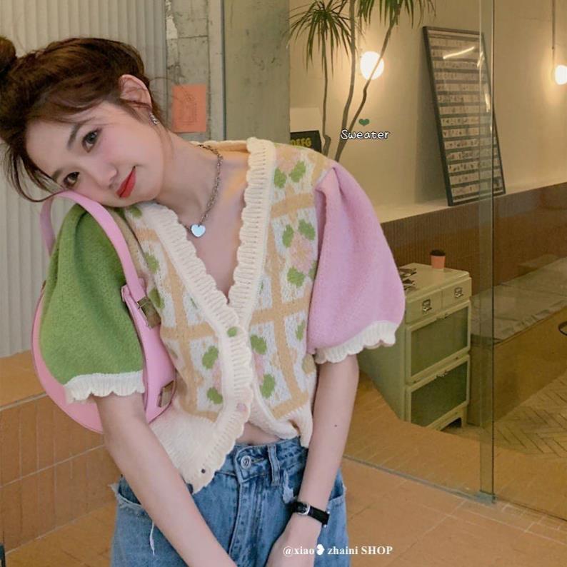 Áo Dệt Kim Tay Ngắn Thời Trang Cho Nữ, Áo khoác cardigan dệt kim cổ chữ V thời trang dành cho nữ ROSIE