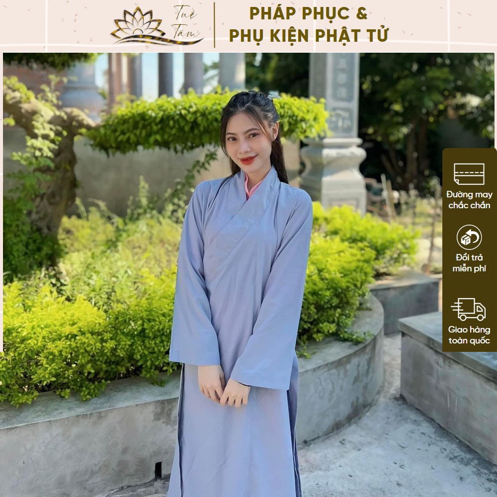 Áo tràng đi chùa cho nam,nữ khuy kết thủ công tinh tế, 3d sắc nét, vải kate Nhật bền đẹp - Pháp phục nữ Tuệ Tâm.