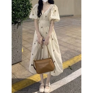 Váy maxi hoa thô tay bồng nơ sau