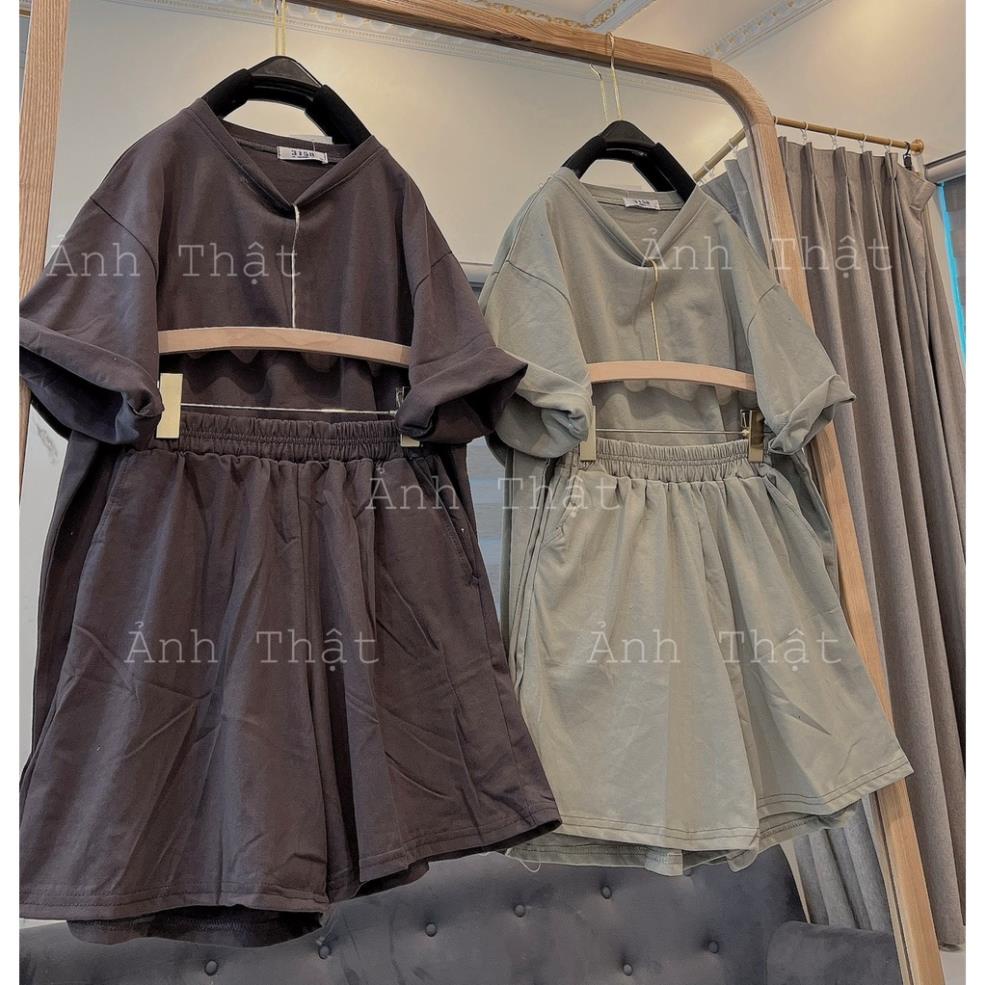 Set Cộc Thể Thao Trơn Ngắn TAy Cổ Tròn Dáng Rộng Nam Nữ 3158 Chất Cotton Khô Unisex QC Tay Lỡ