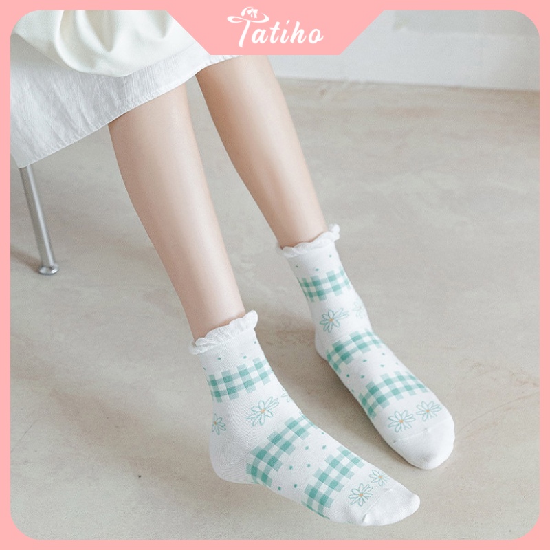 Vớ tất unisex nữ cổ cao chất liệu Cotton mềm mịn họa tiết dễ thương phong cách tiểu thư thời trang Hàn Quốc - mã TV039
