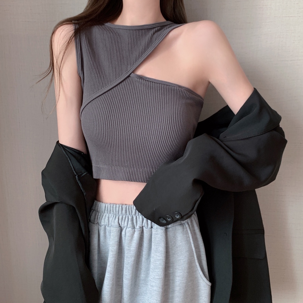 QADCOL Áo Không Tay Nhỏ Lệch Tà Phong Cách Mới Cho Nữ Niche