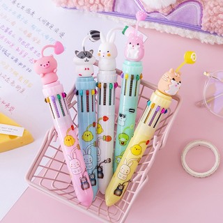 Bút bi 10 ngòi 10 màu hình con vật dễ thương
