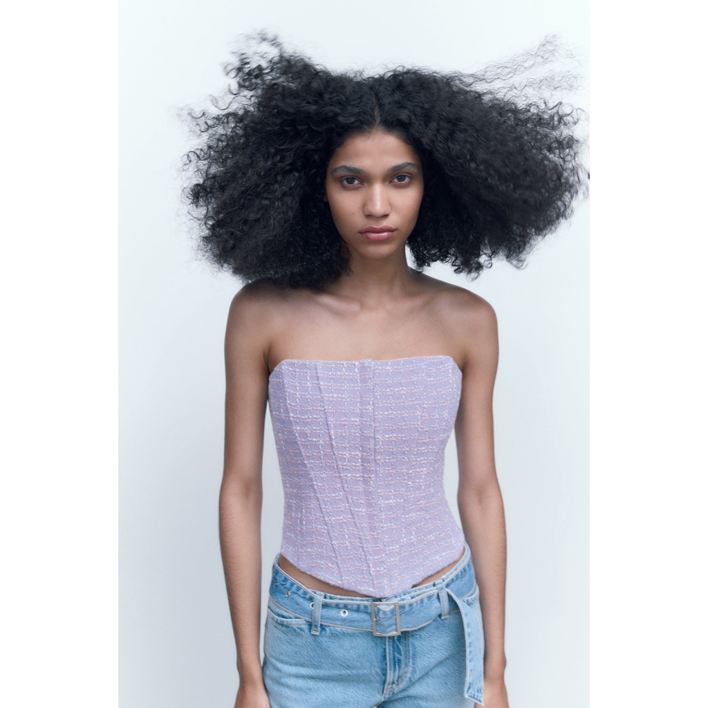 ZARA Đức - Áo ống corset móc gài trước màu tím violet nhạt sale auth new tag cao cấp chính hãng có sẵn 7955/374