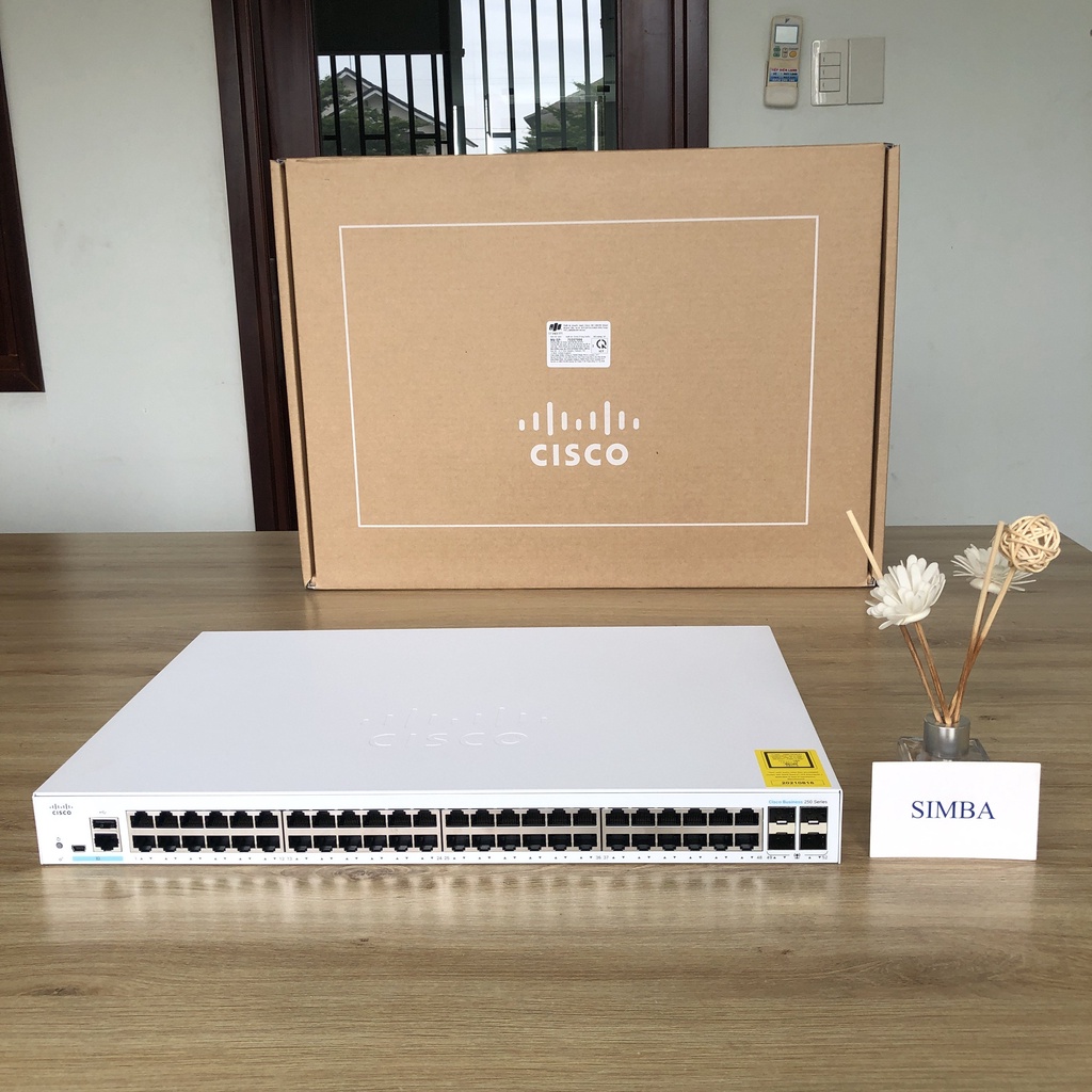 Thiết bị chuyển mạch Switch Cisco 48 port, 1Ghz , 4 port SFP hàng chính hãng . Mode: CBS250-48T-4G-EU