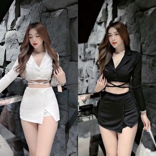 Set áo cổ vest dây eo kèm chân váy quần đi làm đi chơi