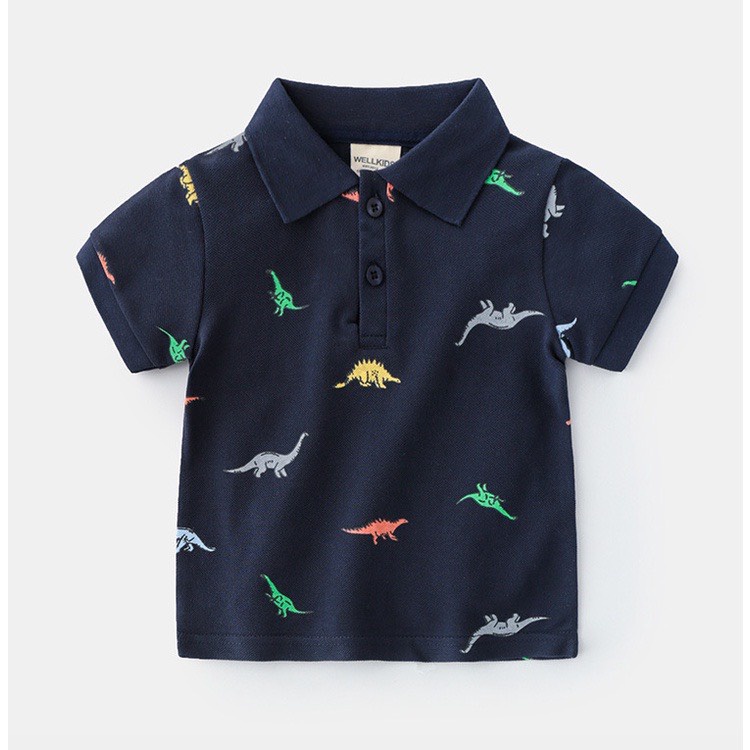 Áo phông cộc tay polo có cổ in hình khủng long cho bé trai chất vải cá sấu cao cấp - BAOBAO KIDS