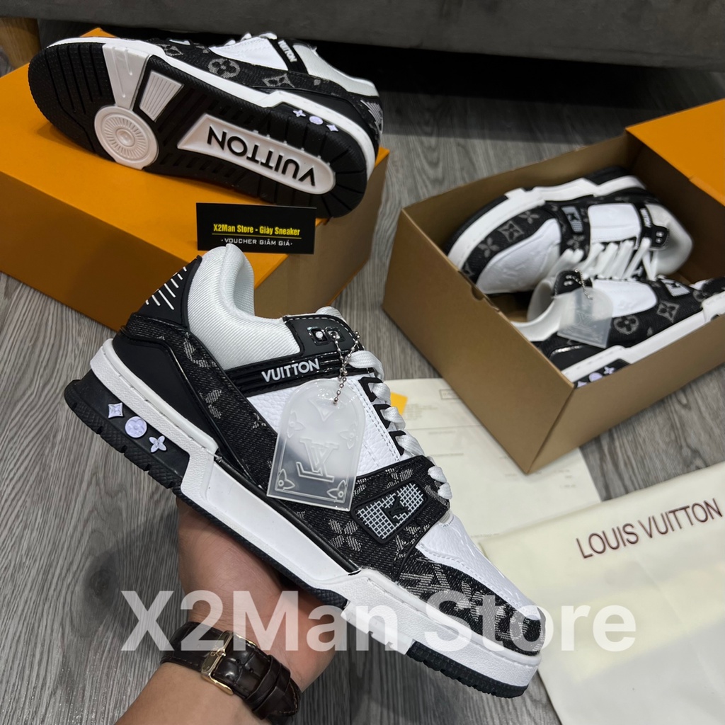 Giày LV Trainer, Louis Vuitton Trainer Black White, Giày LV Louis Vuitton HÀNG CAO CẤP