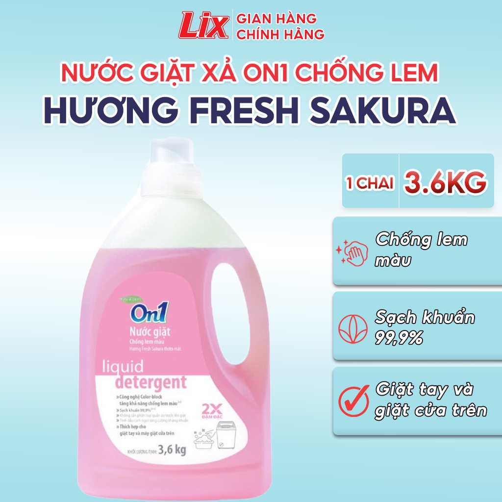 Nước giặt xả On1 chống lem màu hương Fresh Sakura 3.6Kg N6402 sạch khuẩn, khử mùi, kết hợp giặt xả 2 trong 1