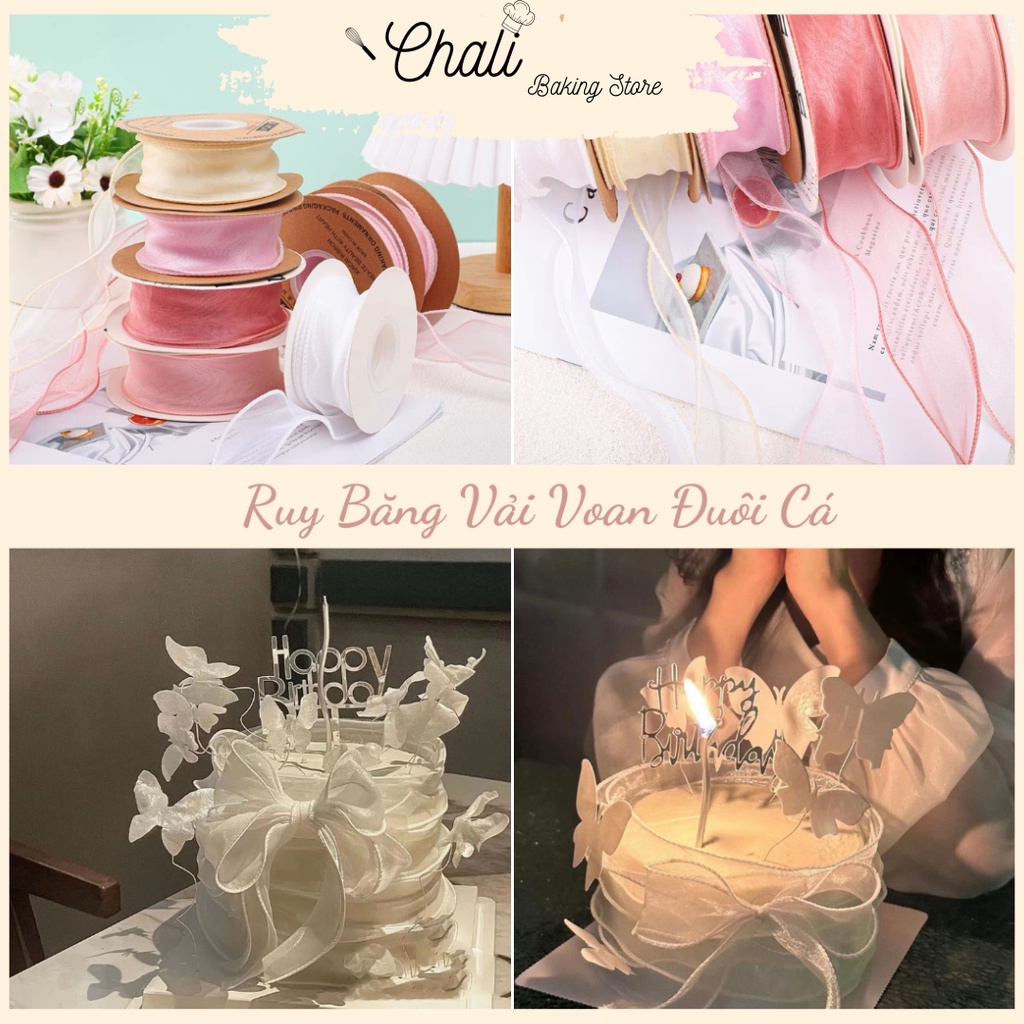 Cuộn Ruy Băng Vải Voan Đuôi Cá (Size 4cm*9m) - Phụ kiện trang trí Hoa ,Bánh Kem ,Quà tặng