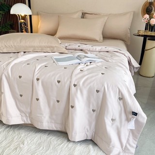 Set chăn ga 4 món lụa tim chăn trần hè màu pastel