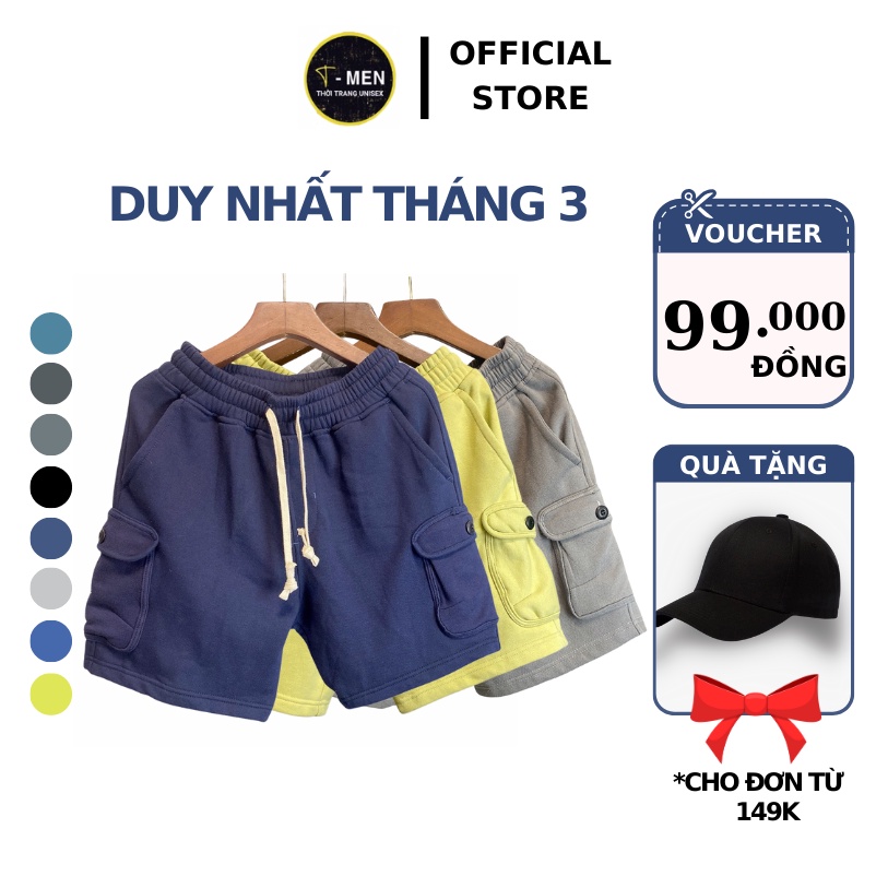 Quần short nam hai túi hộp thể thao, quần đùi nam chất nỉ dày dặn co giãn, trẻ trung T-men Q010