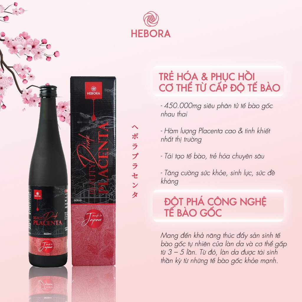 [Hebora Chính Hãng] Nước uống Hebora Placenta Nhật Bản chính hãng 500ml/chai.