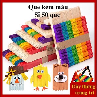 Que kem màu, que kem gỗ màu, 50 que kem gỗ làm mô hình, handmade, khuấy cafe, que đè lưỡi