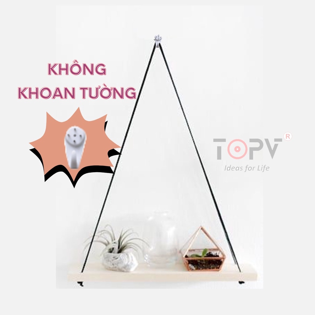 Kệ gỗ treo tường dây thừng thanh ngang trang trí decor phòng khách nhà cửa café giá để đồ đa năng TopV HCM