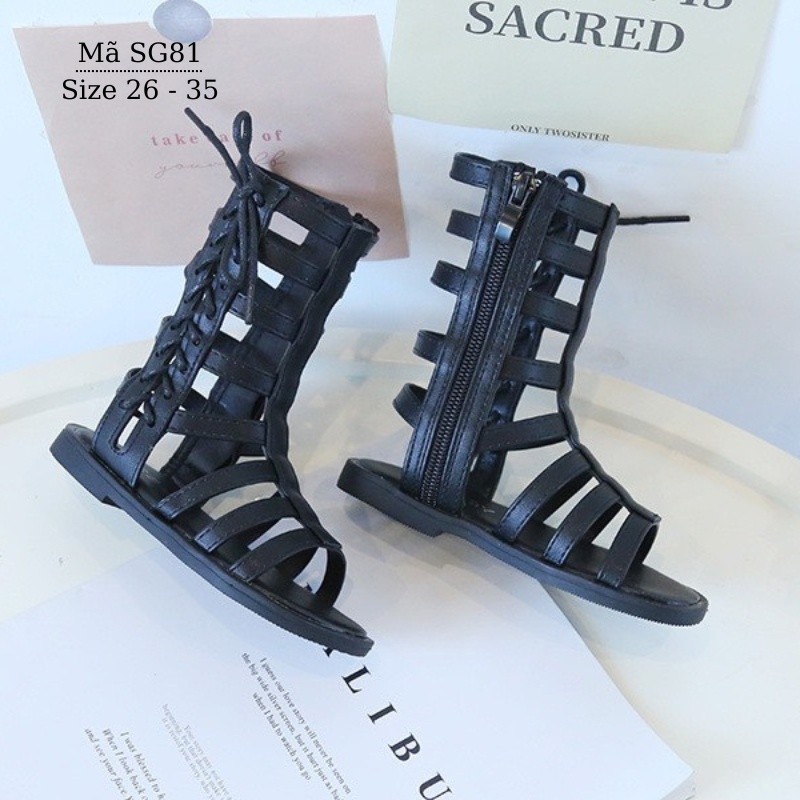 Sandal chiến binh cho bé gái 3 - 10 tuổi LIMIBABY cổ cao dài thời trang chất ngầu cá tính và sành điệu đen trắng SG81