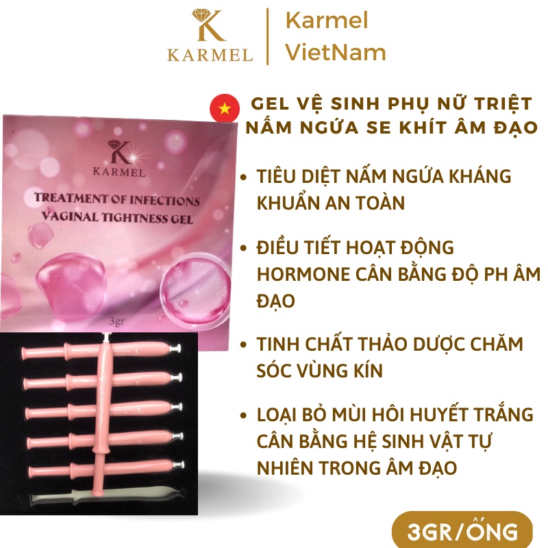 Gel Vệ Sinh Phụ Nữ Triệt Nấm Ngứa Se Khít Âm Đạo Ngừa Hôi Cân Bằng PH Vùng Kín An Toàn tiện lợi hộp 6 ống Karmel