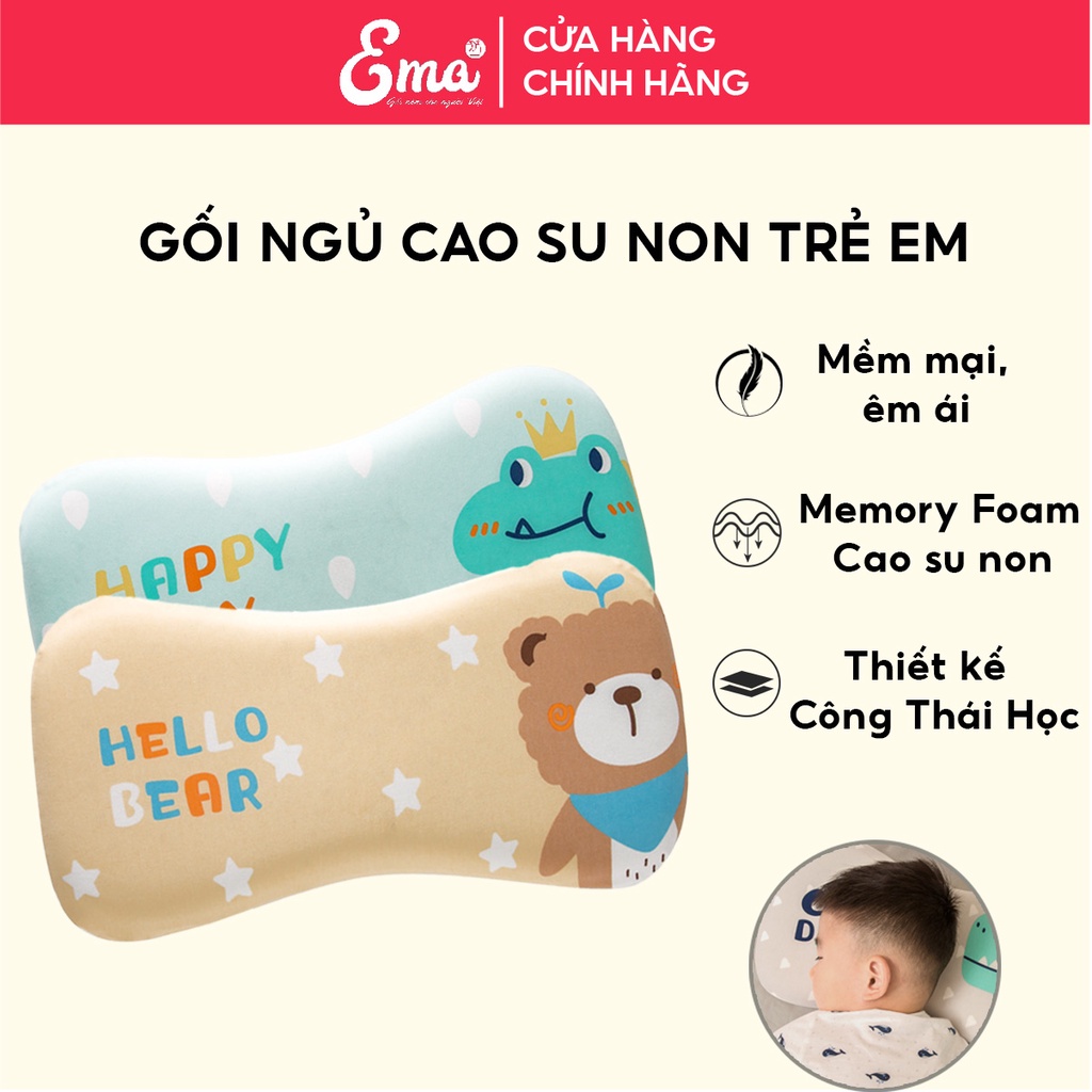 Gối ngủ cao su non trẻ em Ema thiết kế chống bẹp đầu cho bé từ 1 - 6 tuổi vỏ mềm ruột đục lỗ thoáng khí