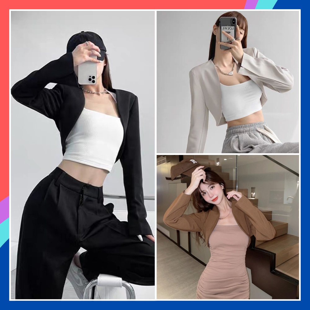 Áo Vest Croptop Nữ Dáng Ngắn Khoác Ngoài Sang Trọng Áo Blazer Croptop Hàn Quốc Tay Dài Trẻ Trung Cá Tính Dễ Phối Đồ