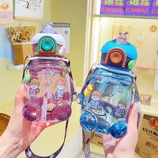 Bình nước GẤU nắp Charm 1000ml kèm túi đựng, charm, sticker, dây đeo Hoạt Hình nhựa An Toàn Sức Khỏe-SEE YOU SHOP