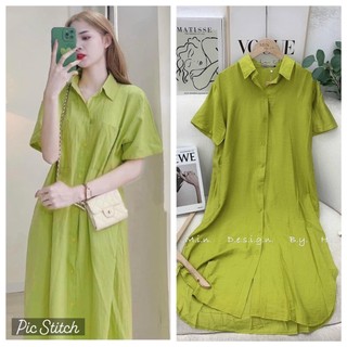 Váy sơ mi xanh cốm dáng suông