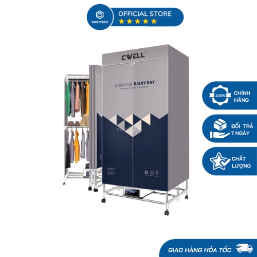 Tủ Sấy, Máy Sấy Quần Áo CWELL D23 Công Suất 1800W Đa Năng, Di Động, Gấp Gọn Kiêm Máy Sưởi Có Điều Khiển Từ Xa - Hanitech